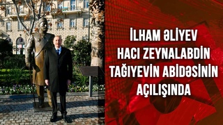 İlham Əliyev Hacı Zeynalabdin Tağıyevin abidəsinin açılışında - Canlı yayım ()