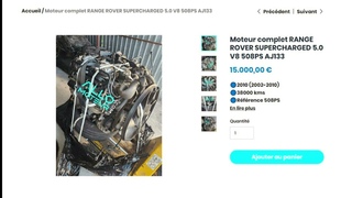 - Moteur complet RANGE ROVER SUPERCHARGED 5.0 V8 508PS AJ133