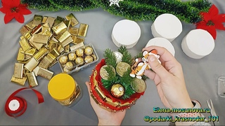 НОВОГОДНИЕ СУВЕНИРЫ ПРОСТОЙ МАСТЕР КЛАСС. Мини тортики из конфет, подарки на новый год 23 DIY CRAFT