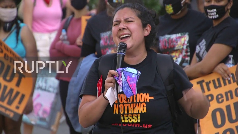 USA: Military vehicles secure the streets as protesters gather outside White