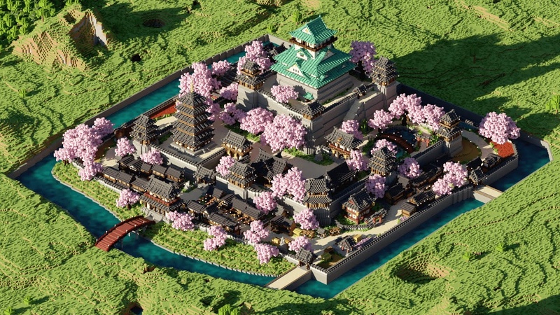 Minecraft Timelapse, Japanese Castle Hisui Castle, Survival World Map