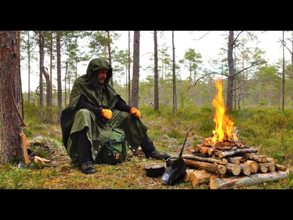 Upside Down Fire Thunder and Rainstorm 4 Days with a Canvas Poncho Shelter in the